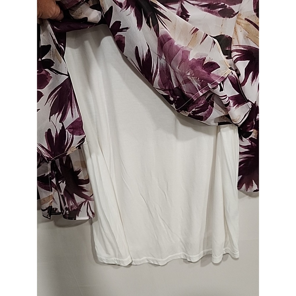 Calvin Klein Blouse Womens L Purple Floral Sheer Slip-in 3/4‎ Sleeve Tropical - Picture 4 of 10